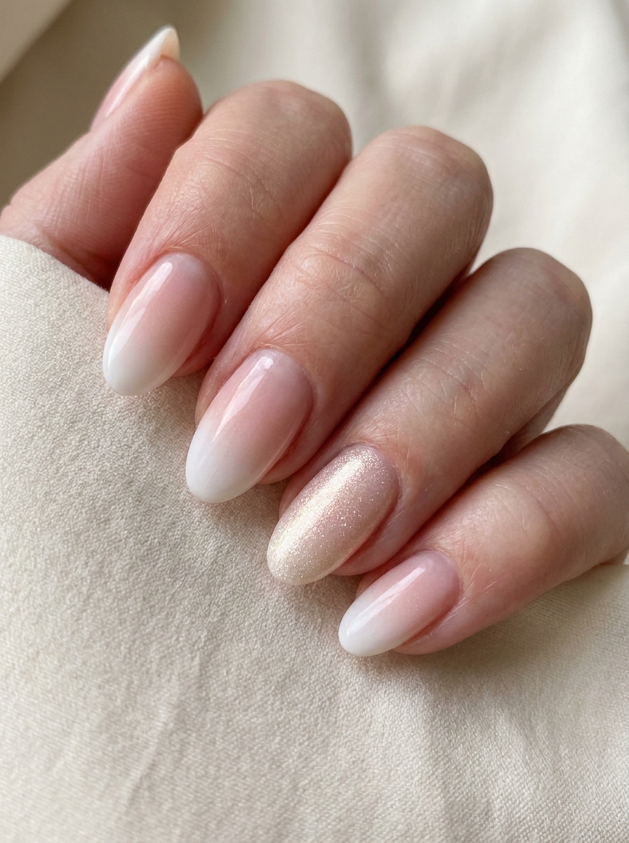 Babyboomer mit Glitzer Accent Nail als Babyboomer Nägel Ideen Inspiration 2026